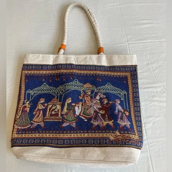 Indian needle point shoulder tote, unique piece - Picture 3 of 7